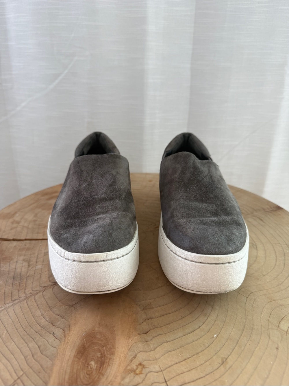 Vince Warren Suede Platform Skate Sneakers Taupe Gray Slip-On Shoes | Size 6.5 - Picture 4 of 10